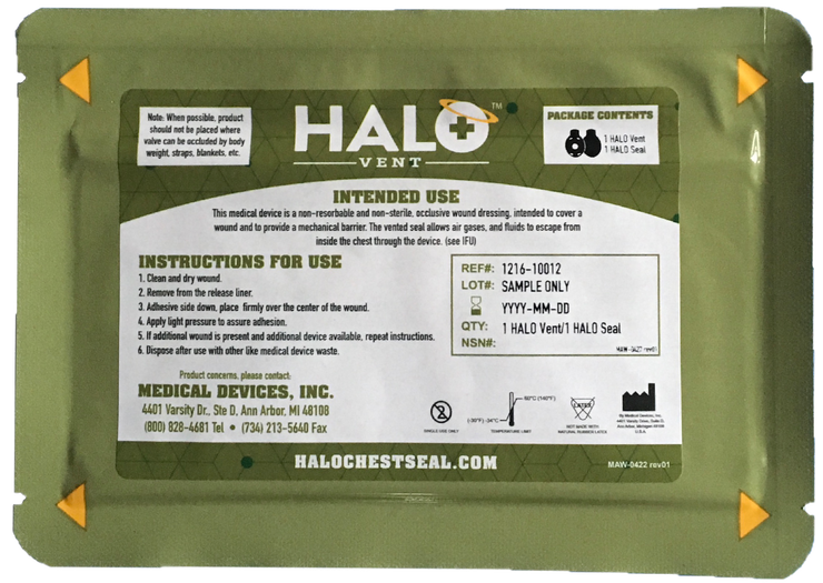 HALO VENT IFAK (1 Halo Seal, 1 Halo Vent) 7" x 5" Case Qty 200