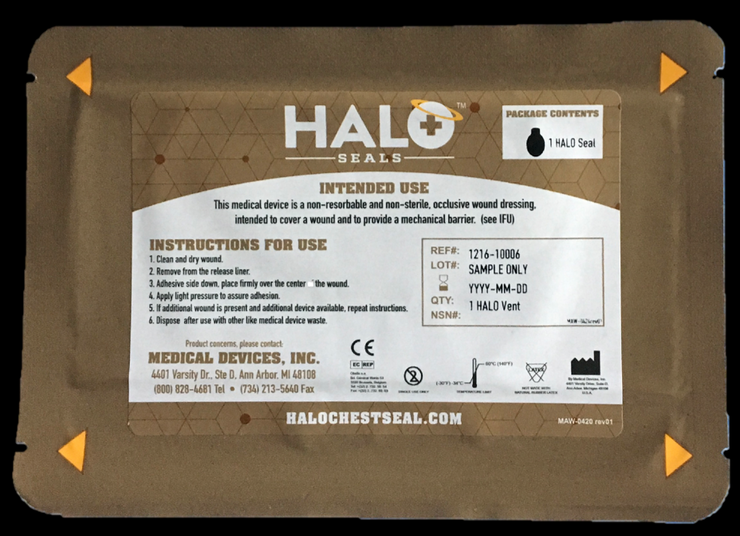 Halo Seal IFAK Single Pack (1 Halo Seal) 7" x  5"  Case Only Qty 200
