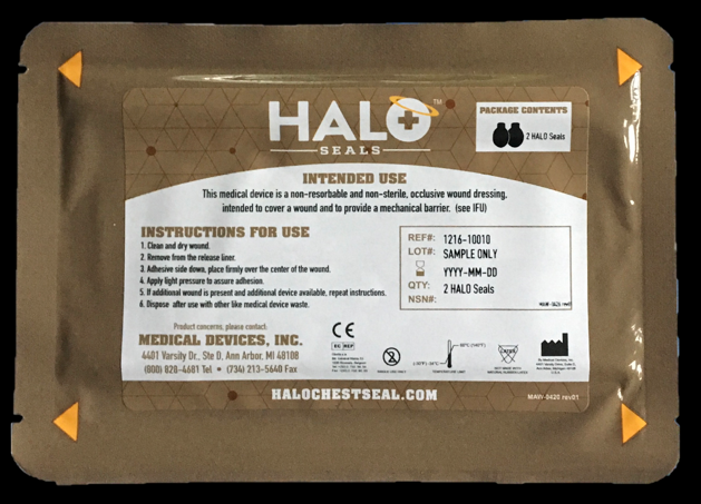 Halo Seal IFAK Two Pack (2 Halo Seals) 7" x  5" Case Qty 200