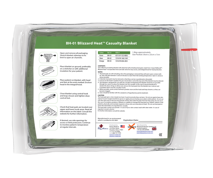 BLIZZARD HEAT CASUALTY BLANKET- GREEN - Case of 5 Units