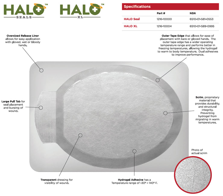 Halo Seal IFAK Two Pack (2 Halo Seals) 7" x  5" Case Qty 200